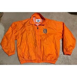 Detroit Tigers MLB Mens Embroidered Windbreaker Sz XL Pro Player Orange Baseball